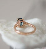 1.6ct Engagement Ring Radiant London Blue Topaz Diamond Petite 14k RoseGold Over