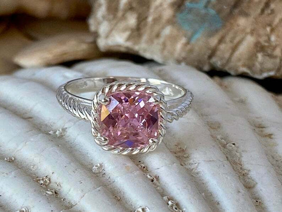 2ct Cushion Cut Pink Sapphire Braided Shank Solitaire Ring 14k White Gold Finish