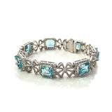 10ct Emerald Cut Aquamarine Cocktail Queen Royal Bracelet 14k White Gold Plated