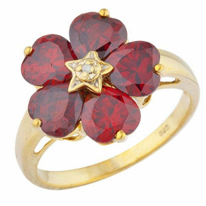 5ct Engagement Ring Heart Cut Red Garnet Floral Women 14k Yellow Gold Finish