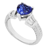 2ct Heart Cut Blue Sapphire Vintage Engagement Ring 14k White Gold Finish