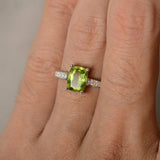 1.3ct Cushion Cut Green Peridot Engagement Ring 14k White Gold Finish Solitaire