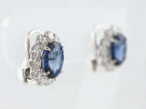 2.3ct Oval Cut Blue Sapphire Diamond Halo Stud Earrings 14k White Gold Finish