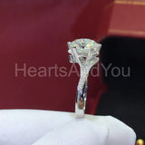 1ct Round Cut Moissanite Heart Prong Solitaire Accent Ring 14k White Gold Plated