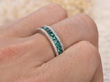 3ct Princess Cut Green Emerald Wedding Band Full Eternity 14k White Gold Finish