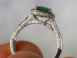 2.2ct Engagement Ring Princess Cut Green Emerald Halo 14k White Gold Finish