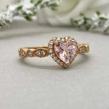 1.6ct Engagement Ring Heart Cut Peach Morganite Halo 14k Yellow Gold Finish