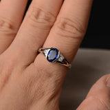 1ct Oval Cut Blue Sapphire Trilogy Wedding Engagement Ring 18k White Gold Finish