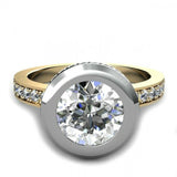 2ct Round Cut Diamond Bezel Setting Women Engagement Ring 14k Gold Finish