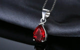 1.2ct Red Garnet Pendant Pear Cut Solitaire 14k White Gold Finish NO CHAIN