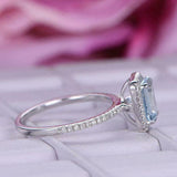 2.2ct Emerald Cut Blue Aquamarine Engagement Ring Halo 14k White Gold Finish