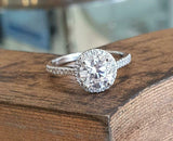 1.5ct Round Diamond Engagement Ring Solitaire with Accents 18k White Gold Finish