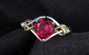 2.1ct Engagement Ring Heart Cut Pink Ruby Love Knot 14k White Gold Finish