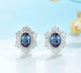 3ct Stud Earrings Oval Cut London Blue Topaz Cocktail  14k White Gold Finish