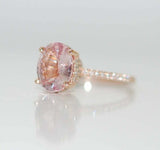 1.7ct Engagement Ring Oval Cut Peach Morganite Hidden Halo 14k Rose Gold Finish