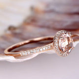 1.2ct Round Cut Peach Morganite Halo Promise Engagement Ring 14k RoseGold Finish