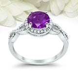 2ct Round Purple Amethyst Engagement Ring Twist Shank Halo 14k White Gold Finish