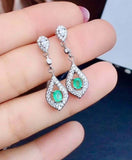 2.3ct Drop Earrings Oval Cut Green Emerald Dangling Halo 14k White Gold Finish