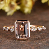 2ct Emerald Cut Peach Morganite Solitaire with Accents Ring 14k Rose Gold Finish