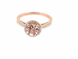 3Ct Round Cut Peach Morganite Diamond Halo Engagement Ring 18K Rose Gold Finish