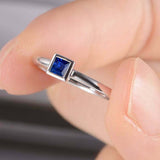 0.5ct Princess Cut Blue Sapphire Engagement Ring Solitaire 14k White Gold Finish