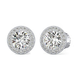 Milgrain Halo Stud Earrings 1.7ct Round Cut VVS1D Diamond 14k White Gold Finish