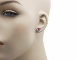 0.3ct Heart Cut Pink Ruby Heart Shape Design Stud Earrings 14k White Gold Finish