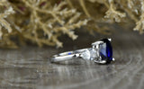 2.6ct Oval Cut Blue Sapphire Engagement Ring 14k White Gold Finish Three Stone