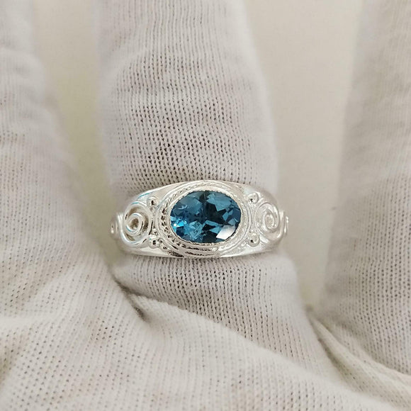 2ct Oval Cut London Blue Topaz Vintage Inspired Ring 14k White Gold Finish