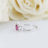 0.75ct Oval Cut Pink Ruby Engagement Ring Minimalist Crown 14k White Gold Finish