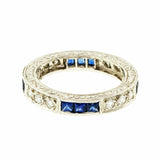 2ct Princess Cut Blue Sapphire Wedding Band Vintage Antique 14k WhiteGold Finish