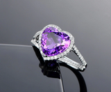 3ct Heart Cut Purple Amethyst Engagement Ring Split Shank 14k White Gold Finish