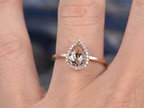 1ct Pear Cut Peach Morganite Engagement Ring 14k Rose Gold Finish Halo Solitaire