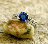 0.5Ct Round Blue Sapphire Filigree Solitaire Engagement Ring 14K White Gold Over