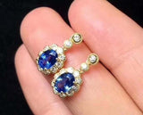 2ct Oval Cut Blue Sapphire Elegant Halo Women Drop Earrings 14k Yellow Gold Over