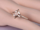 2ct Princess Cut Peach Morganite Solitaire Engagement Ring 14k Rose Gold Finish