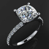 2ct Cushion Diamond Engagement Ring 14k White Gold Finish Solitaire with Accents