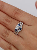 Sapphire Accents Trilogy Engagement Ring 1.4ct Round Diamond 14k White Gold Over