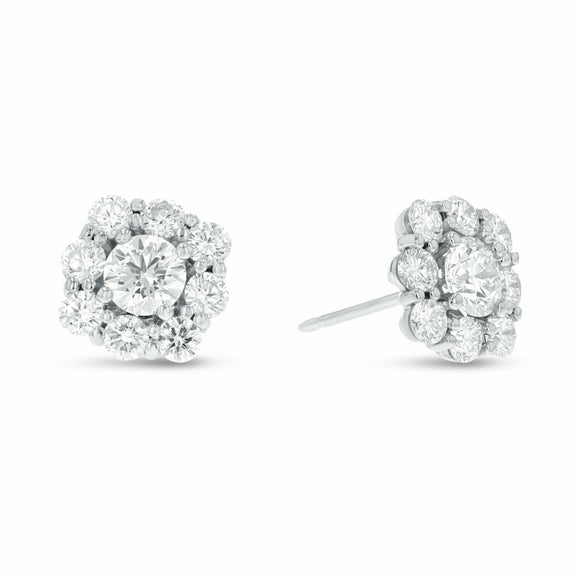 2.4ct Round Cut VVS1D Diamond Floral Cluster Stud Earrings 14k White Gold Finish