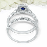 3.5Ct Round Cut Blue Sapphire Bridal Set Vintage Band Rings 14K White Gold Over