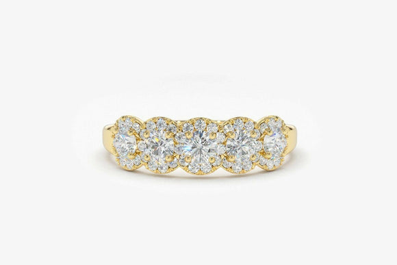 2.4ct Wedding Ring Band Round Cut Diamond Half Eternity Halo 14k YellowGold Over