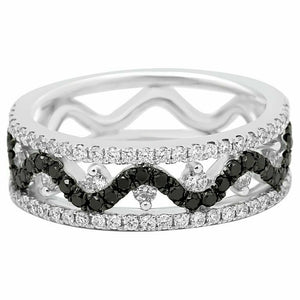 2ct Round Cut Black Diamond Wave Design Full Eternity Band 14k White Gold Finish