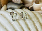 1ct Stud Earrings Emerald Cut Diamond Solitaire Women 14k White Gold Finish