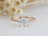 1.5ct Cushion Cut Diamond Engagement Ring Accents Solitaire 14k Rose Gold Finish