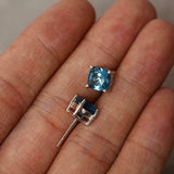 2ct Stud Earrings Cushion Cut London Blue Topaz Solitaire 14k White Gold Finish