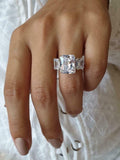 5ct Radiant Cut Diamond Engagement Ring Trilogy Bridal Set 14k White Gold Finish