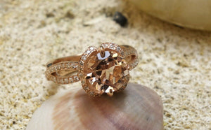 1.6ct Round Cut Peach Morganite Engagement Ring 14k Rose Gold Finish Split Shank