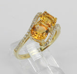 3ct Cushion Cut Yellow Citrine Two Stone Engagement Ring 14k Yellow Gold Finish