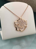 0.5ct Round Cut Diamond Rose Flower Design Pendant Chain 14k Yellow Gold Finish