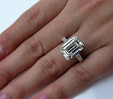 5Ct Long Emerald Cut Diamond Solitaire Ring 18K White Gold Over Baguette Accents